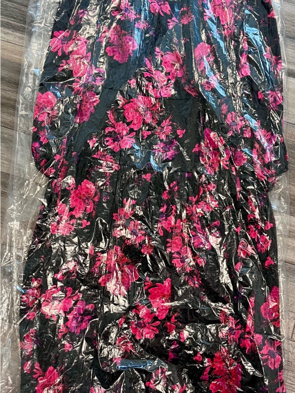 Signature by Robbie Bee Black Midi Dress with Fuchsia Floral Print - Picture 2 of 7